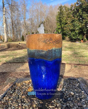 Small Blue Rusty Lava Rim Jar Fountain
